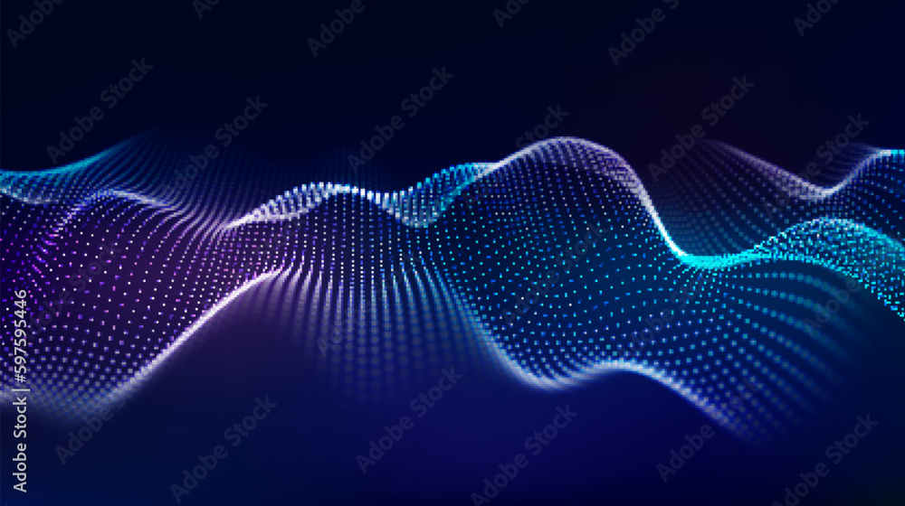 Poster digital dynamic wave of particles. vector abstract blue futuristic background. big data visualizatio