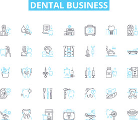 Dental business linear icons set. Braces, Teeth, Floss, Implants, Whitening, Oral, Hygiene line vector and concept signs. Cavities,Root Canal,Extraction outline illustrations