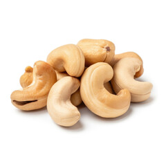 Pile of cashew nuts isolated on white background. Generative AI