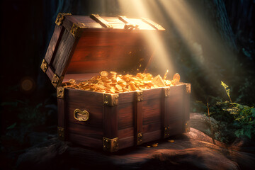 A treasure chest with gold coins in it generative ai 