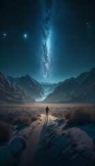 Person looking sky in the turn. Starry sky