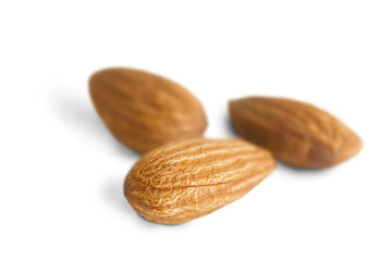 almonds isolated on white background. Front view.