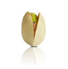 One pistachio isolated on white background, clipping path.