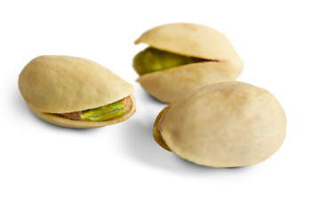 Salted pistachios isolated on a white background, clipping path.