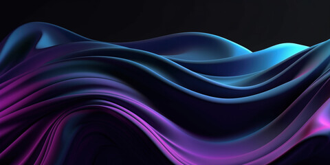 Abstract Background with 3D Wave black blue and violet Gradient Silk Fabric. Generative Ai