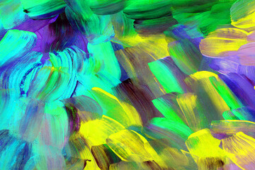 Blue yellow green acrylic painting texture. Hand painted background