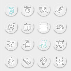 Laundry line icon set, washing symbols collection, vector sketches, neumorphic UI UX buttons, housework signs linear pictograms package isolated on white background, eps 10.