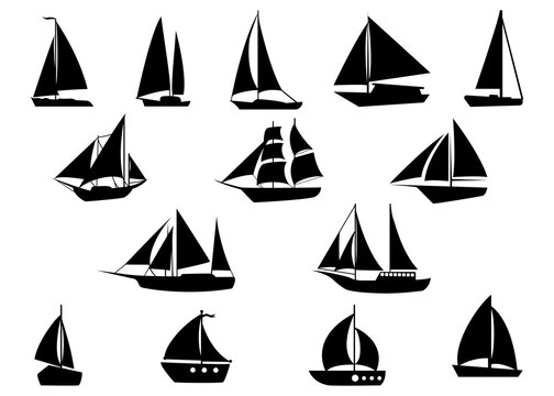 Boat and ship collection set silhouettes hand drawn vector illustration marine sails