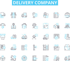 Delivery company linear icons set. Shipping, Courier, Logistics, Parcel, Express, Freight, Dispatch line vector and concept signs. Transit,Cargo,Transport outline illustrations
