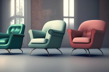 The vintage armchairs of the 60s have been revisited - generative ai