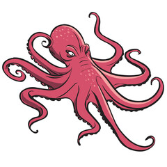 Red angry vector octopus sealife