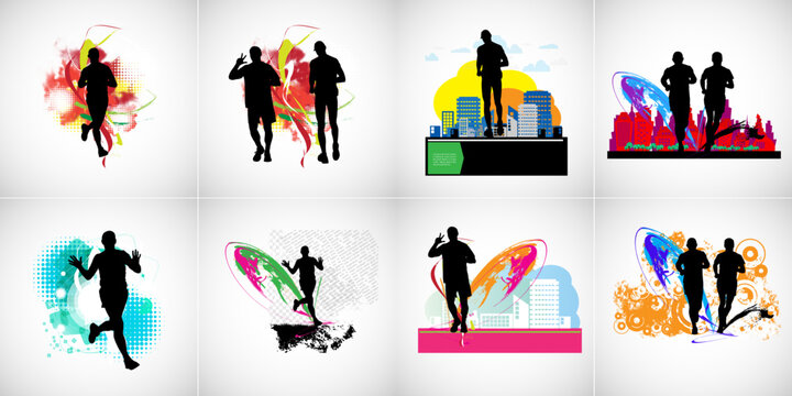 Sport background with active young person for internet banners, social media banners, headers of websites, vector illustration 
