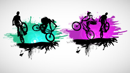 BMX rider, active young person doing tricks on a bicycle