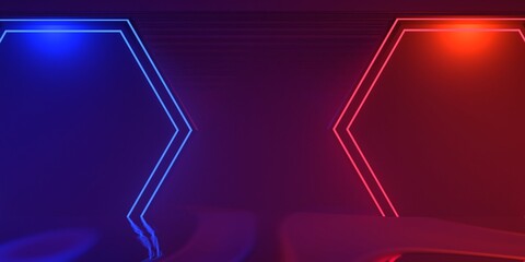 gaming esports background abstract wallpaper, cyberpunk style scifi game, stage scene in pedestal display room, neon glow light, 3d illustration rendering