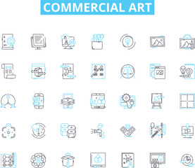 Commercial art linear icons set. Aesthetics, Creativity, Design, Graphics, Imagery, Advertising, Branding line vector and concept signs. Visuals,Typography,Illustration outline illustrations