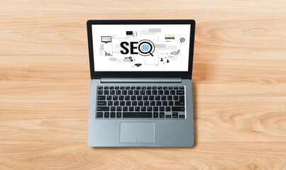 SEO search engine optimization for modish e-commerce and online retail business showing on computer...
