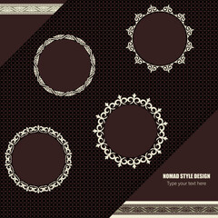 Set of Frame of vector ornamental elements with motifs of Kazakh, Kyrgyz, Uzbek, Tatar, Yakut, Turk. National Asian decor for borders, textile, plate, tile, and print design. Workpiece for your design