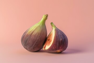 Obraz premium Fresh figs on pastel pink background. Healthy food concept. Generative AI