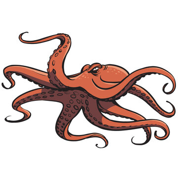 Red angry vector octopus with tentacles