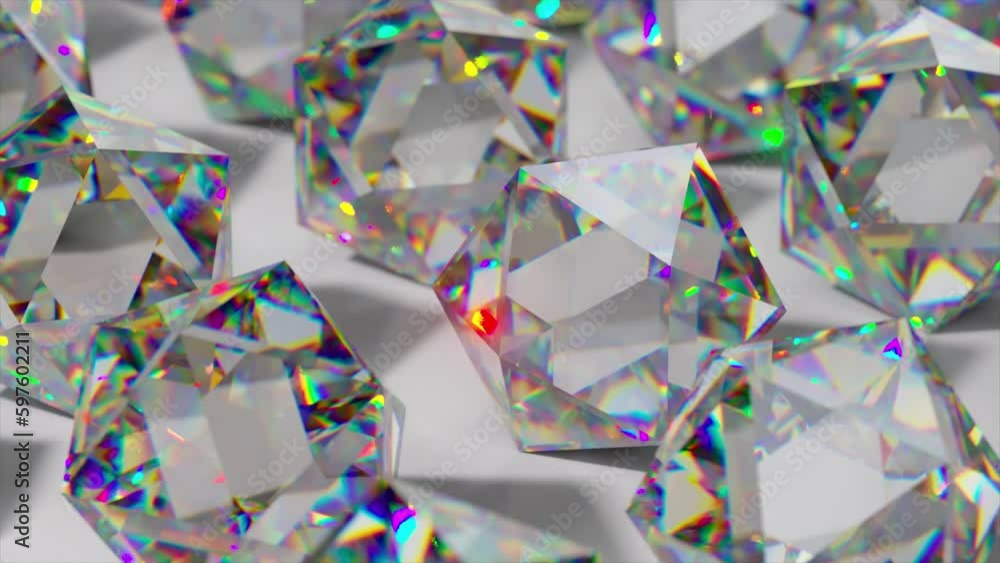 Aufkleber many diamond rhombuses sparkle with iridescent light. lighting change. shadow. white surface. 3d ani