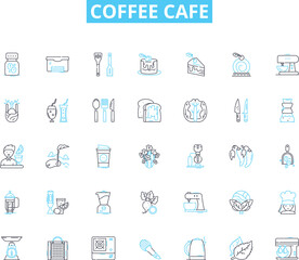 Coffee cafe linear icons set. Espresso, Latte, Cappuccino, Macchiato, Frappuccino, Americano, Mocha line vector and concept signs. Flat white,Irish coffee,Decaf outline illustrations