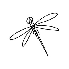 Abstract stylized dragonfly drawn in one line. Doodle. Sketch. Tattoo art idea. Continuous line drawing insect. Vector illustration.