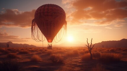 Cinematic Adventure: Hyper-detailed Sunsets and Unbelievable Balloon Flight Details with Beautifully Color Graded Martian Skies in Unreal Engine, Generative ai