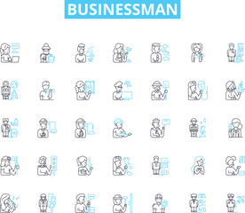 Businessman linear icons set. Entrepreneur, Executive, Manager, CEO, Investor, Innovator, Visionary line vector and concept signs. Strategist,Leader,Risk-taker outline illustrations