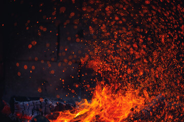 abstract fire in fireplace with sparks