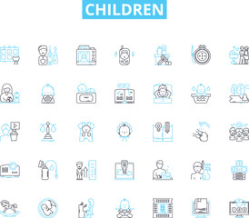 Children linear icons set. Playful, Innocent, Creative, Curious, Energetic, Adventurous, Spontaneous line vector and concept signs. Lovable,Sensitive,Affectionate outline illustrations