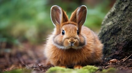 Naklejka na ściany i meble Close-up cute fluffy bunny in the forest