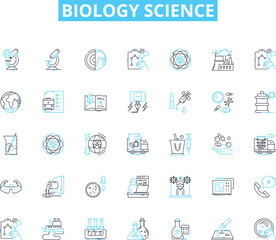 Naklejka na ściany i meble Biology science linear icons set. Photosynthesis, Mitosis, DNA, Ecosystem, Mutation, Evolution, Ecology line vector and concept signs. Genetics,Microbes,Nucleus outline illustrations