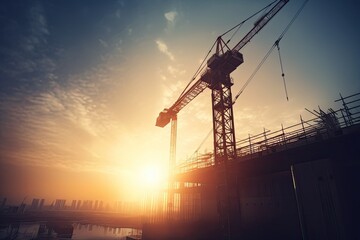 construction site during sunset. Generative AI