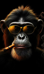 Portrait of brutal monkey. Dark wild gorilla bandit. Generative AI