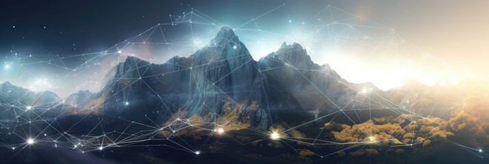 Data connections flowing over mountain range - generative ai