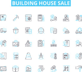 Fototapeta na wymiar Building house sale linear icons set. Construction, Real estate, Property, Houses, Mortgage, Investment, Development line vector and concept signs. Building,Architecture,Materials outline