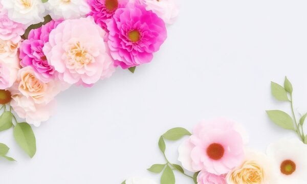Top view image of flowers composition over pastel background (Generative AI)