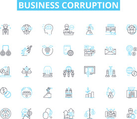 Business corruption linear icons set. Bribery, Embezzlement, Fraud, Scandal, Manipulation, Kickbacks, Misappropriation line vector and concept signs. Dishsty,Nepotism,Collusion outline illustrations