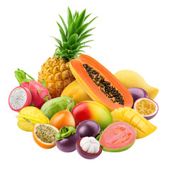 tropical fruits, pineapple, papaya, mangosteen, dragon fruit, passionfruit, mango, carambola,...