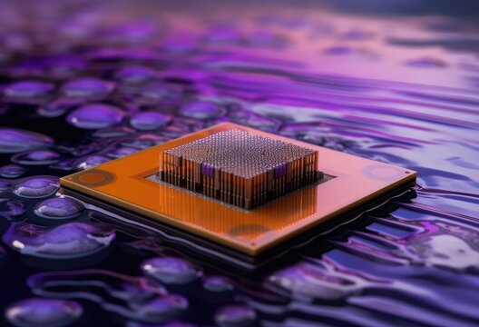 Computer CPU on a Purple Lake.Generative AI illustration