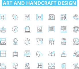 Art and handcraft design linear icons set. Sculpture, Pottery, Calligraphy, Knitting, Embroidery, Quilting, Weaving line vector and concept signs. Origami,Crochet,Jewellery outline illustrations