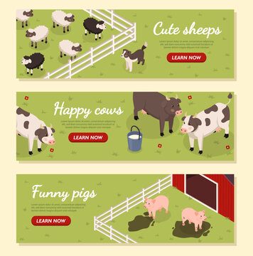 Farm animals banners set