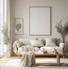 living room interior design mock up, minimal and functional apartment design mock up, Generative AI