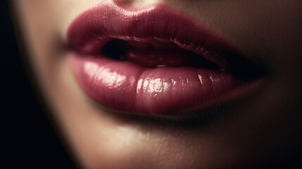 Sexy Lips. Beauty Red Lips Makeup Detail. Beautiful Make-up Closeup. Sensual Open Mouth. lipstick or Lipgloss	