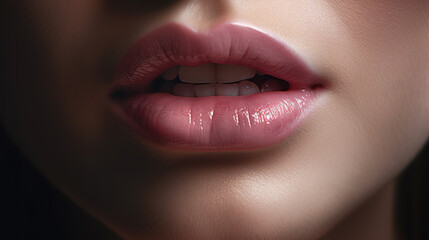 Sexy Lips. Beauty Red Lips Makeup Detail. Beautiful Make-up Closeup. Sensual Open Mouth. lipstick or Lipgloss	