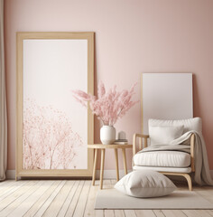living room interior design mock up, minimal and functional apartment design mock up, Generative AI