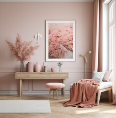 living room interior design mock up, minimal and functional apartment design mock up, Generative AI