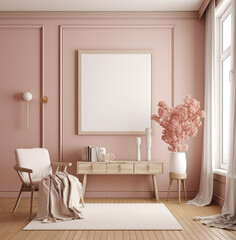 living room interior design mock up, minimal and functional apartment design mock up, Generative AI