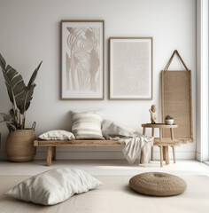 living room interior design mock up, minimal and functional apartment design mock up, Generative AI