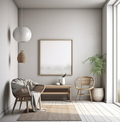 living room interior design mock up, minimal and functional apartment design mock up, Generative AI